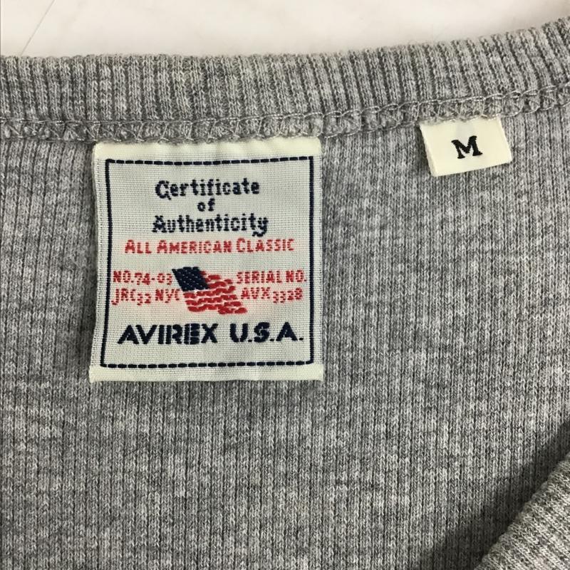 アヴィレックス AVIREX Tシャツ 半袖 Vネック リブ バックロゴ M プリント 灰 / グレー /  メンズ USED 古着 中古 10096085