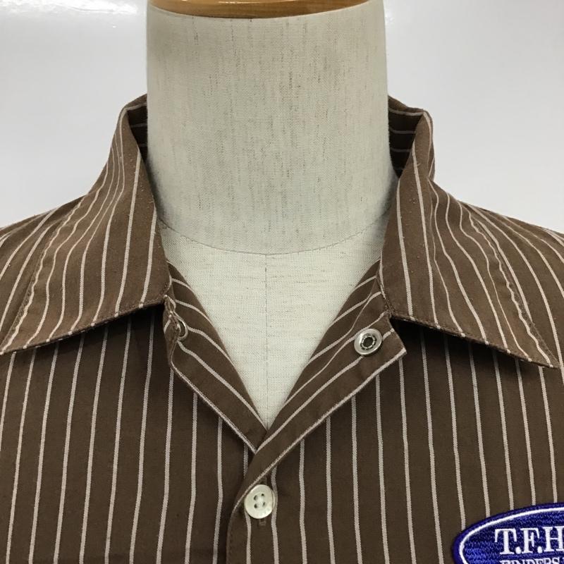 フィンダーズ キーパーズ Finders Keepers シャツ、ブラウス 半袖 40511602 ワークシャツ ワッペン ストライプ M ロゴ、文字 茶 / ブラウン / X 白 / ホワイト /  メンズ USED 古着 中古 10096146