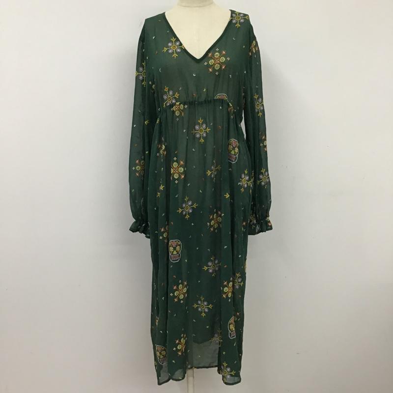 ロデオクラウンズ Rodeo Crowns ワンピース ロングスカート 4209AZ30-1230 Vネック 長袖 M 刺繍 緑 / グリーン /  レディース USED 古着 中古 10096171