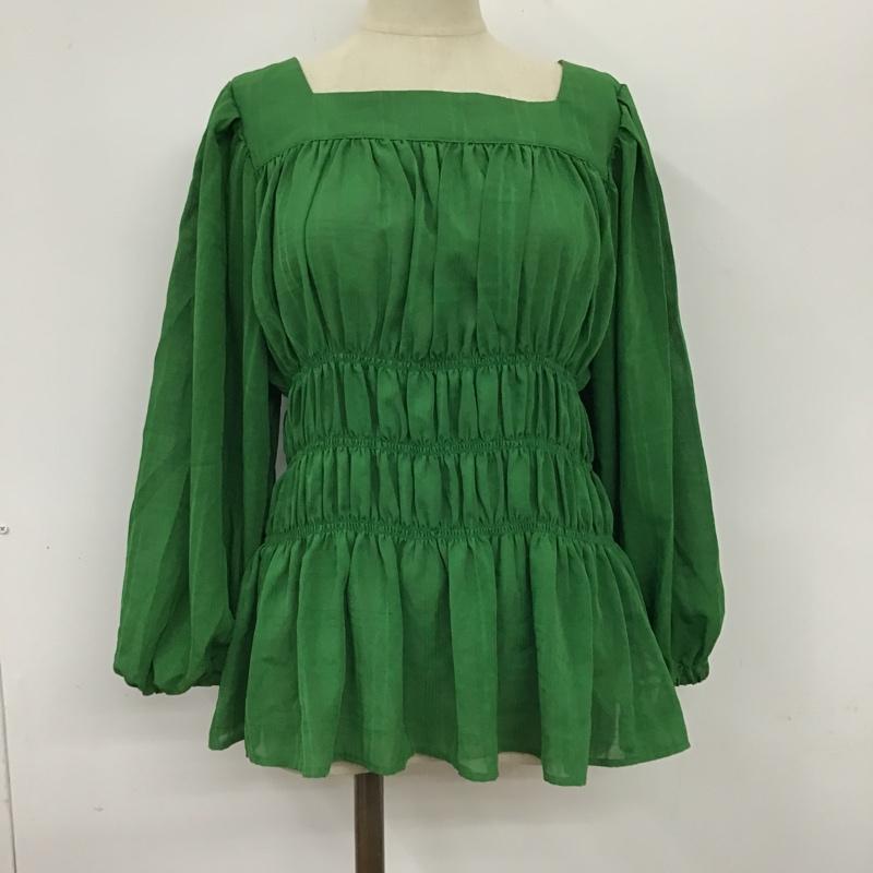 ローリーズファーム LOWRYS FARM カットソー 七分袖 LF622081TS シャーリングバルーンブラウス スクエアネック FREE チェック 緑 / グリーン /  レディース USED 古着 中古 10096391