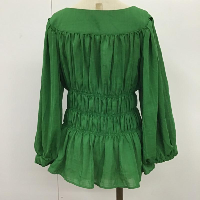 ローリーズファーム LOWRYS FARM カットソー 七分袖 LF622081TS シャーリングバルーンブラウス スクエアネック FREE チェック 緑 / グリーン /  レディース USED 古着 中古 10096391