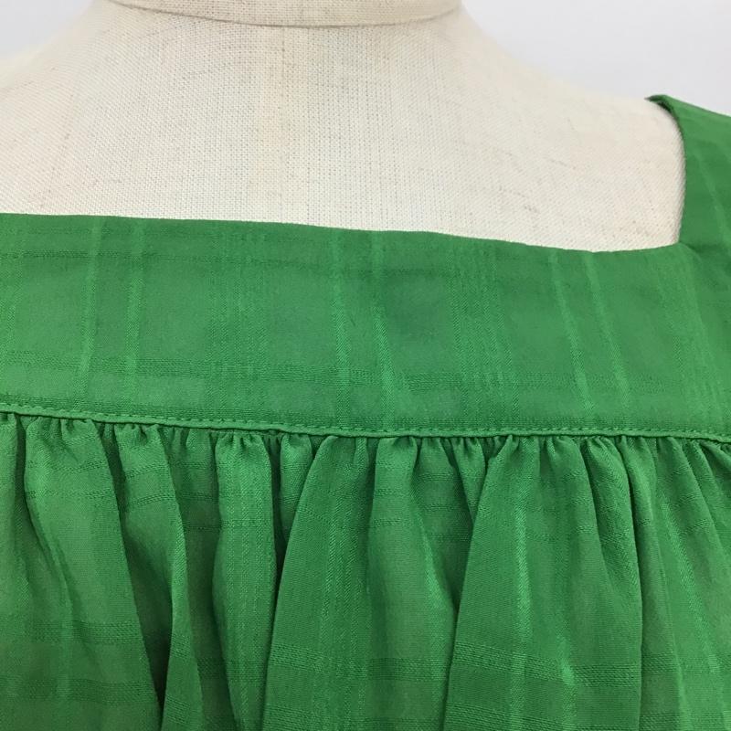 ローリーズファーム LOWRYS FARM カットソー 七分袖 LF622081TS シャーリングバルーンブラウス スクエアネック FREE チェック 緑 / グリーン /  レディース USED 古着 中古 10096391