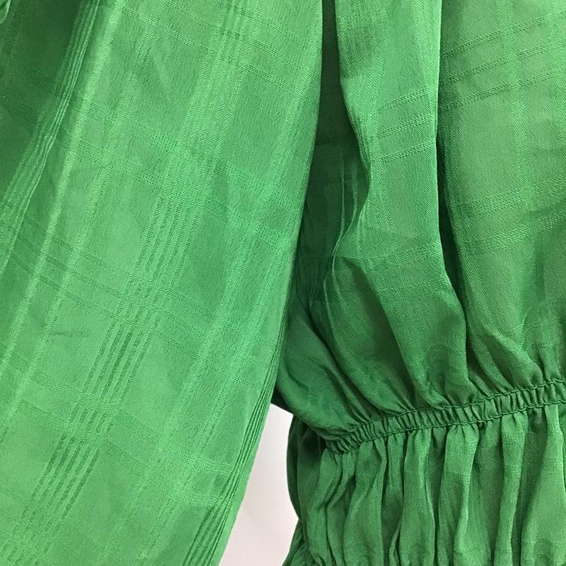 ローリーズファーム LOWRYS FARM カットソー 七分袖 LF622081TS シャーリングバルーンブラウス スクエアネック FREE チェック 緑 / グリーン /  レディース USED 古着 中古 10096391