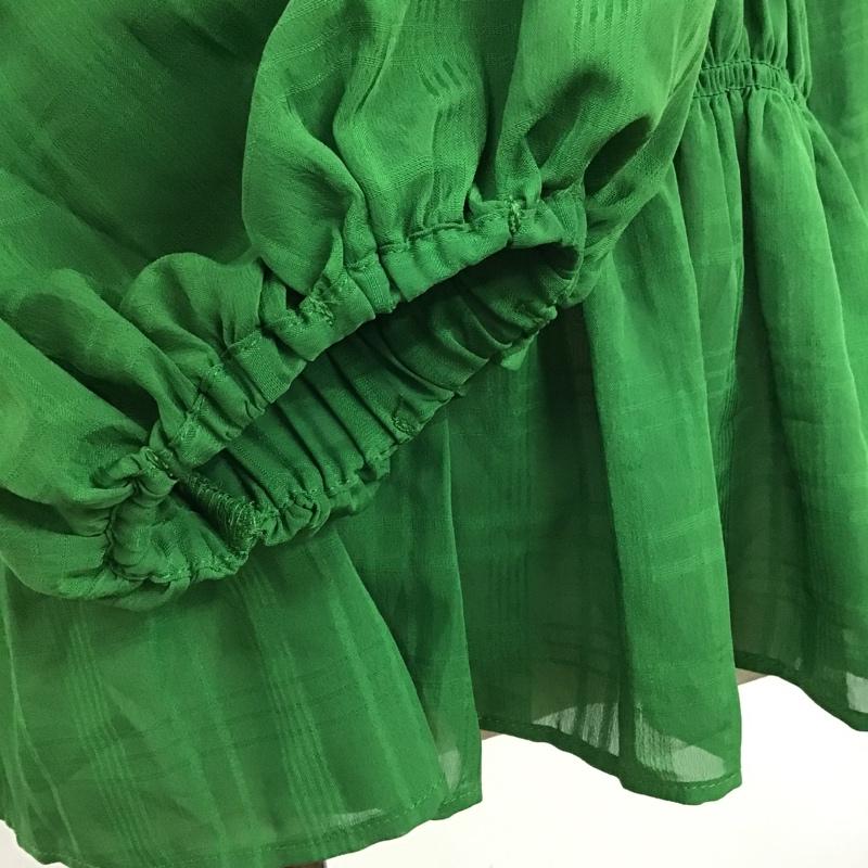 ローリーズファーム LOWRYS FARM カットソー 七分袖 LF622081TS シャーリングバルーンブラウス スクエアネック FREE チェック 緑 / グリーン /  レディース USED 古着 中古 10096391