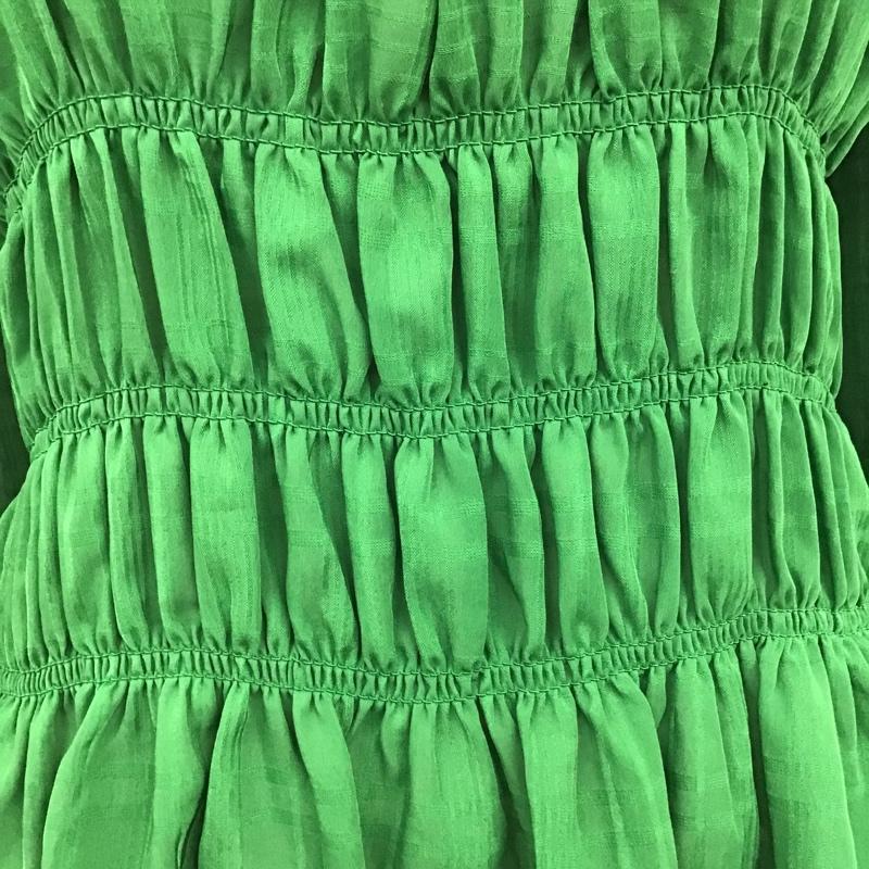 ローリーズファーム LOWRYS FARM カットソー 七分袖 LF622081TS シャーリングバルーンブラウス スクエアネック FREE チェック 緑 / グリーン /  レディース USED 古着 中古 10096391