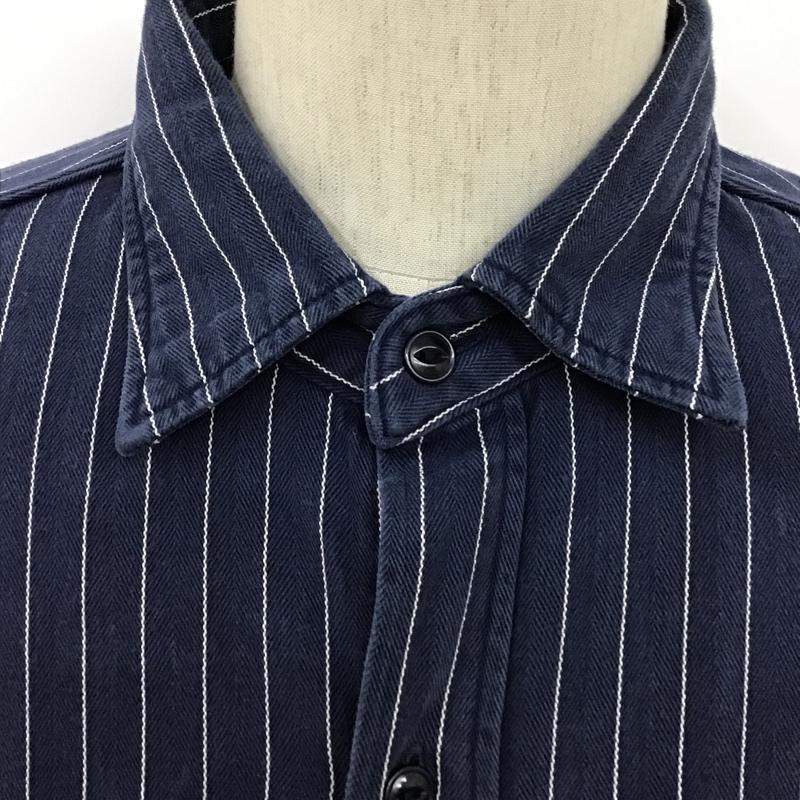 テンダーロイン TENDERLOIN シャツ、ブラウス 半袖 半袖シャツ カラーシャツ ポケットシャツ カジュアルシャツ ストライプシャツ ボーリングシャツ M ストライプ 紺 / ネイビー / X 白 / ホワイト /  メンズ USED 古着 中古 10096738