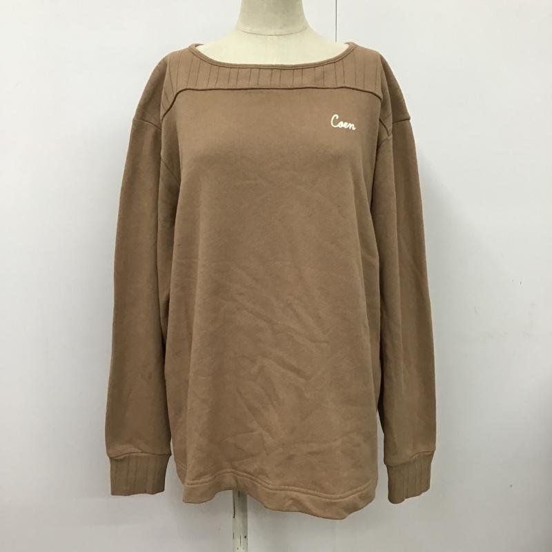 コーエン coen カットソー 長袖 7620-624-0302 USAコットン裏毛チェーンロゴ刺繍ボートネックプルオーバー L ロゴ、文字 ベージュ / ベージュ /  レディース USED 古着 中古 10096811