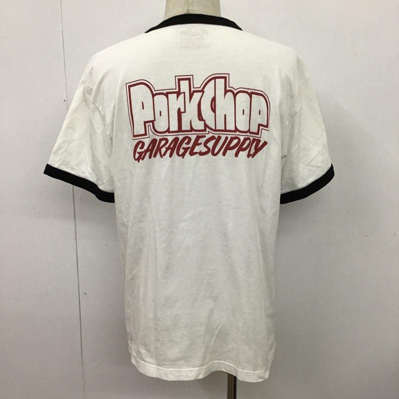 ポークチョップガレージサプライ PORKCHOP GARAGE SUPPLY Tシャツ 半袖 リンガーTシャツ バックプリント 豚 L ロゴ、文字 白 / ホワイト / X 黒 / ブラック /  メンズ USED 古着 中古 10097093