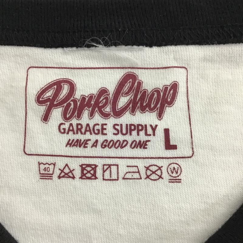 ポークチョップガレージサプライ PORKCHOP GARAGE SUPPLY Tシャツ 半袖 リンガーTシャツ バックプリント 豚 L ロゴ、文字 白 / ホワイト / X 黒 / ブラック /  メンズ USED 古着 中古 10097093