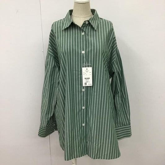 ローリーズファーム LOWRYS FARM シャツ、ブラウス 長袖 166616 00 75 09 ストライプオーバーシャツ 長袖シャツ カラーシャツ FREE ストライプ 緑 / グリーン / X 白 / ホワイト /  レディース USED 古着 中古 10097156