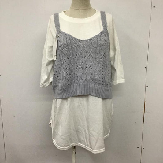 レイカズン Ray Cassin カットソー 半袖 513-852280 透かし柄ビスチェ ゆるＴシャツセット タグ付き FREE 無地 白 / ホワイト / X 灰 / グレー /  レディース USED 古着 中古 10097219