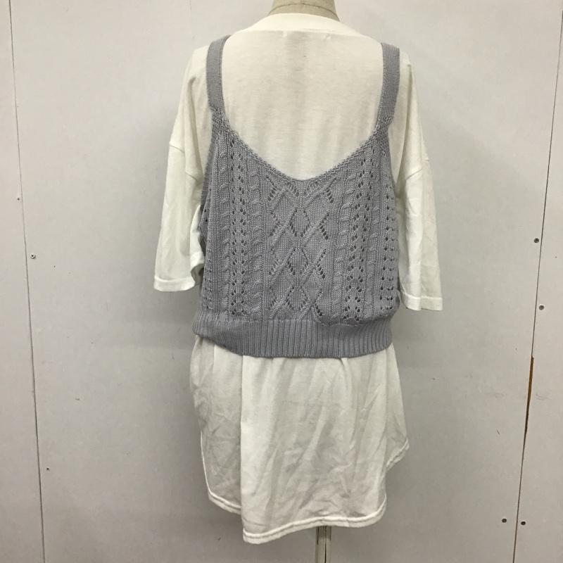 レイカズン Ray Cassin カットソー 半袖 513-852280 透かし柄ビスチェ ゆるＴシャツセット タグ付き FREE 無地 白 / ホワイト / X 灰 / グレー /  レディース USED 古着 中古 10097219