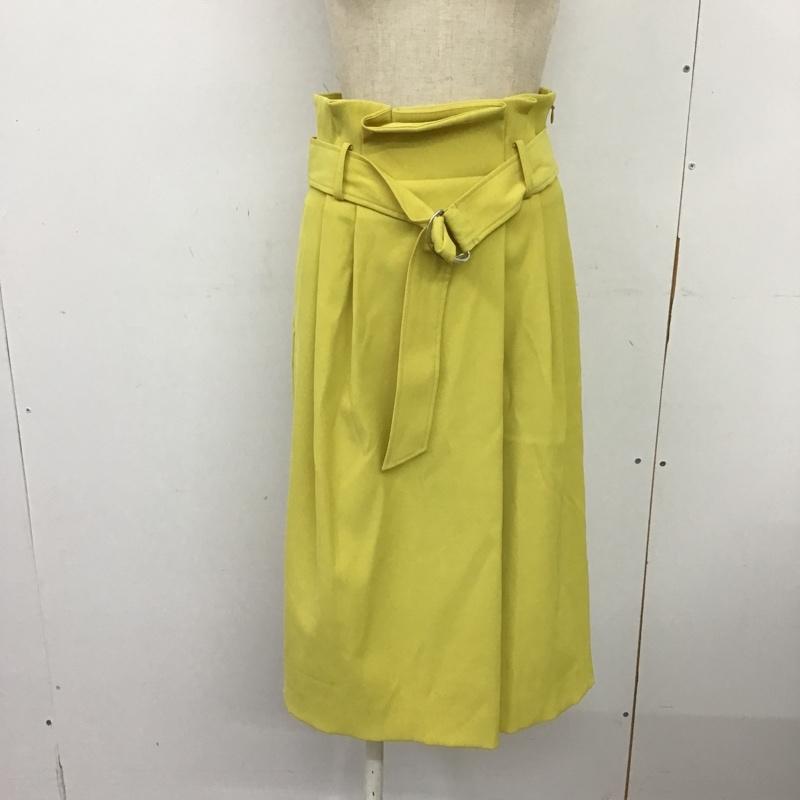 グリーンレーベルリラクシング green label relaxing スカート ひざ丈スカート 3624-199-1251 KF PVIS STRCカルゼ DTK スカート ベルト付き 38 無地 黄 / イエロー /  レディース USED 古着 中古 10097547