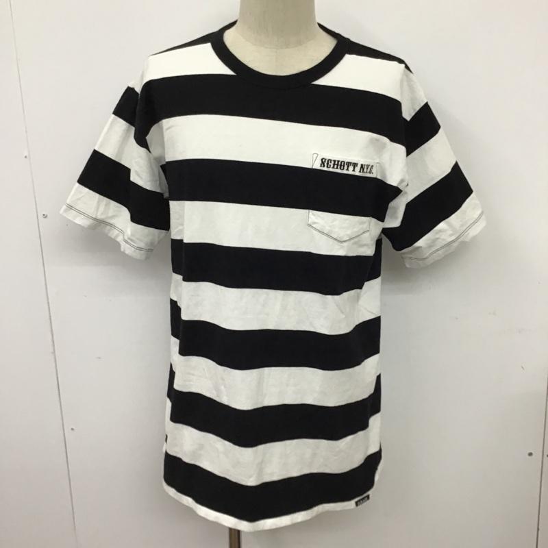 ショット schott Tシャツ 半袖 3193067 ボーダー XL ロゴ、文字 白 / ホワイト / X 黒 / ブラック /  メンズ USED 古着 中古 10097590