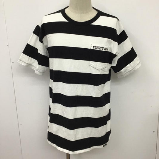 ショット schott Tシャツ 半袖 3193067 ボーダー XL ロゴ、文字 白 / ホワイト / X 黒 / ブラック /  メンズ USED 古着 中古 10097590