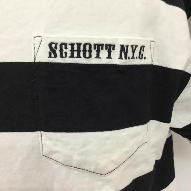 ショット schott Tシャツ 半袖 3193067 ボーダー XL ロゴ、文字 白 / ホワイト / X 黒 / ブラック /  メンズ USED 古着 中古 10097590