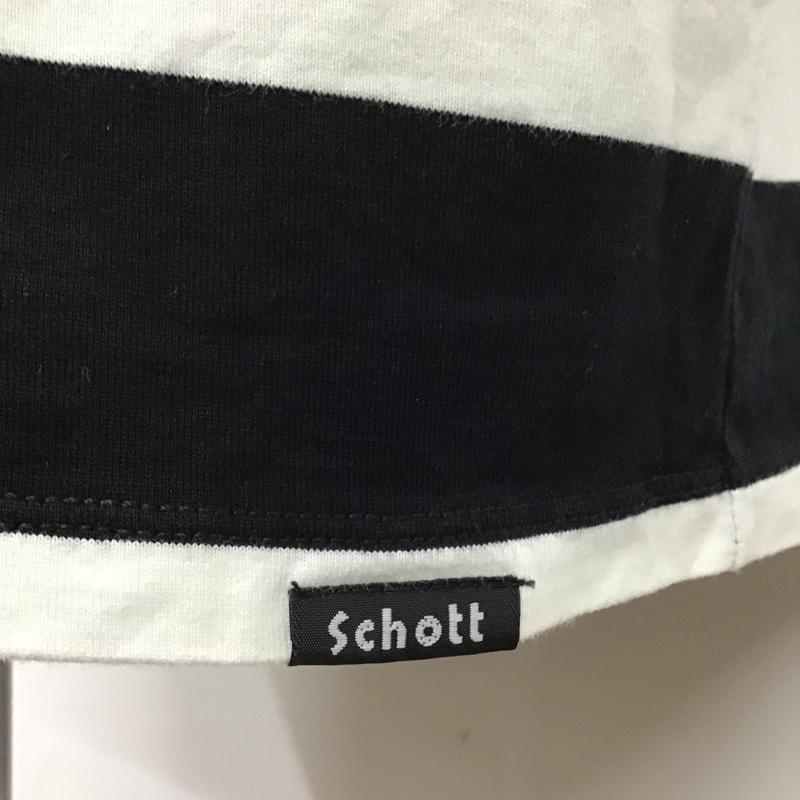 ショット schott Tシャツ 半袖 3193067 ボーダー XL ロゴ、文字 白 / ホワイト / X 黒 / ブラック /  メンズ USED 古着 中古 10097590