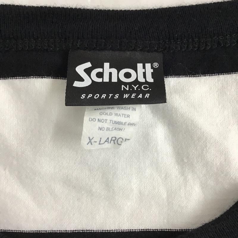 ショット schott Tシャツ 半袖 3193067 ボーダー XL ロゴ、文字 白 / ホワイト / X 黒 / ブラック /  メンズ USED 古着 中古 10097590