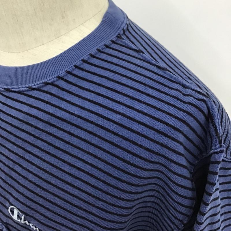 チャンピオン Champion Tシャツ 半袖 C3-P011 クルーネック ロゴ L ボーダー柄 紺 / ネイビー / X 黒 / ブラック /  メンズ USED 古着 中古 10097619