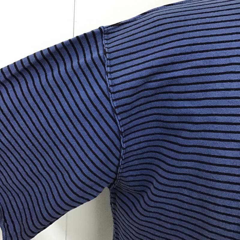 チャンピオン Champion Tシャツ 半袖 C3-P011 クルーネック ロゴ L ボーダー柄 紺 / ネイビー / X 黒 / ブラック /  メンズ USED 古着 中古 10097619