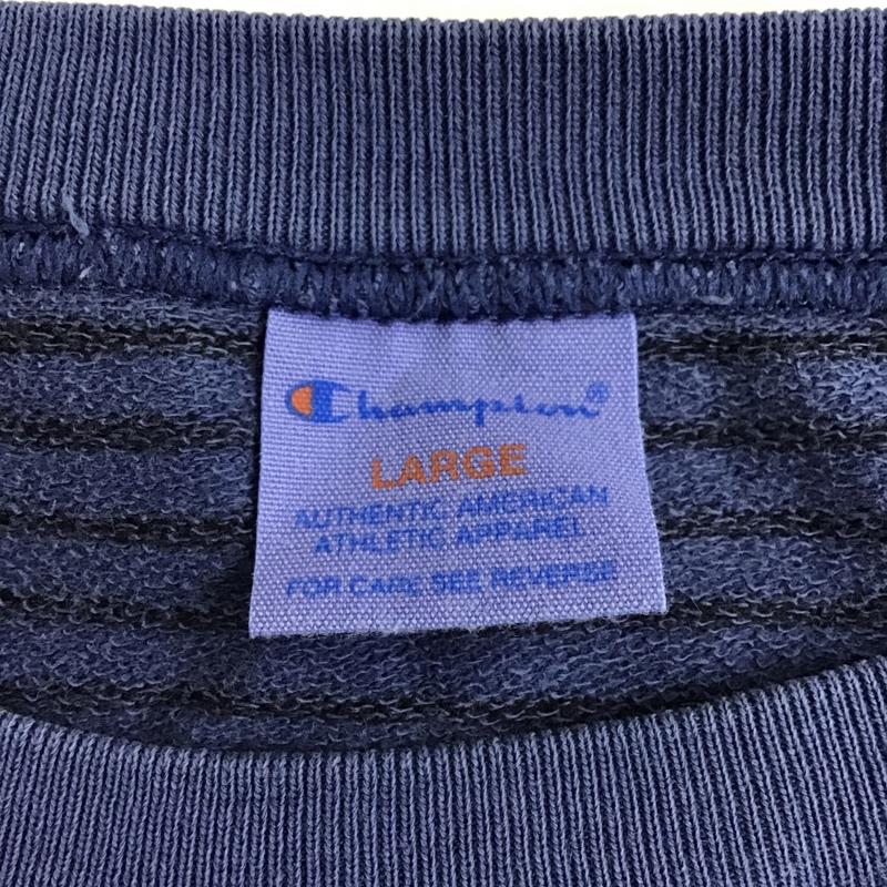 チャンピオン Champion Tシャツ 半袖 C3-P011 クルーネック ロゴ L ボーダー柄 紺 / ネイビー / X 黒 / ブラック /  メンズ USED 古着 中古 10097619