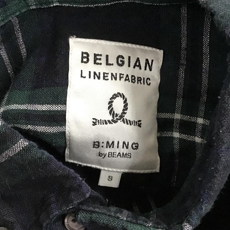 ビーミング バイ ビームス B:MING by BEAMS シャツ、ブラウス 長袖 92-11-0270-277 ベルギーリネン ボタンダウン S チェック 黒 / ブラック / X 白 / ホワイト / X 緑 / グリーン / X 青 / ブルー /  メンズ USED 古着 中古 10097661