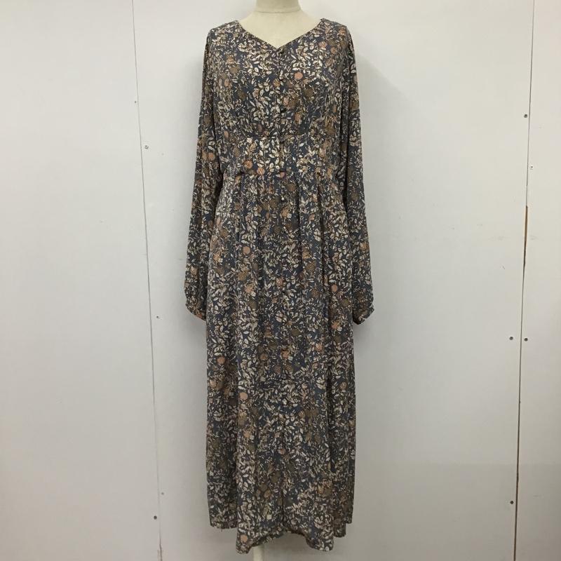 レイカズン Ray Cassin ワンピース ロングスカート 197-611740 Vネック 前開き 長袖 FREE 花柄 青 / ブルー / X 白 / ホワイト / X 茶 / ブラウン / X 橙 / オレンジ /  レディース USED 古着 中古 10097703