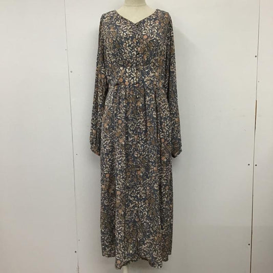 レイカズン Ray Cassin ワンピース ロングスカート 197-611740 Vネック 前開き 長袖 FREE 花柄 青 / ブルー / X 白 / ホワイト / X 茶 / ブラウン / X 橙 / オレンジ /  レディース USED 古着 中古 10097703