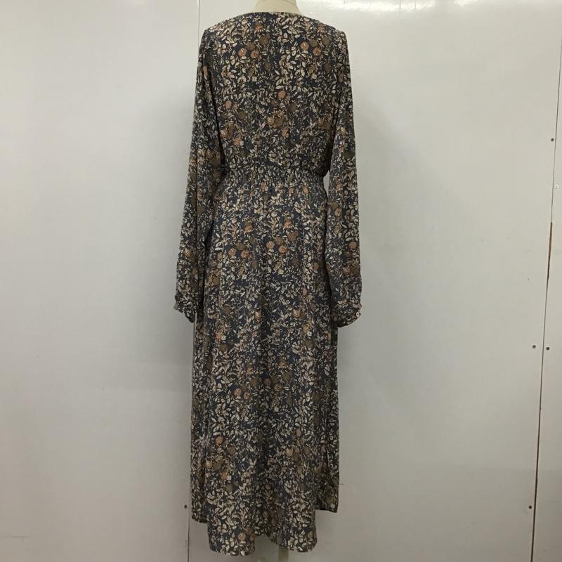 レイカズン Ray Cassin ワンピース ロングスカート 197-611740 Vネック 前開き 長袖 FREE 花柄 青 / ブルー / X 白 / ホワイト / X 茶 / ブラウン / X 橙 / オレンジ /  レディース USED 古着 中古 10097703