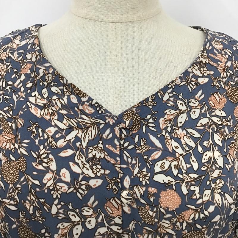 レイカズン Ray Cassin ワンピース ロングスカート 197-611740 Vネック 前開き 長袖 FREE 花柄 青 / ブルー / X 白 / ホワイト / X 茶 / ブラウン / X 橙 / オレンジ /  レディース USED 古着 中古 10097703