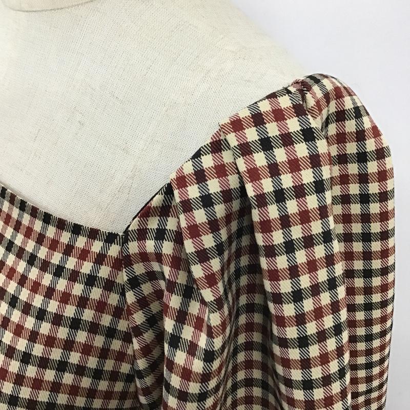 ザラ ZARA ワンピース ミニスカート 0387 160 075 スクエアネック S チェック ベージュ / ベージュ / X 黒 / ブラック / X えんじ / ワインレッド /  レディース USED 古着 中古 10097743