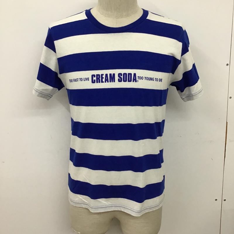 クリームソーダ CREAMSODA Tシャツ 半袖 クルーネック ボーダー タグ付き S ロゴ、文字 白 / ホワイト / X 青 / ブルー /  メンズ USED 古着 中古 10097903