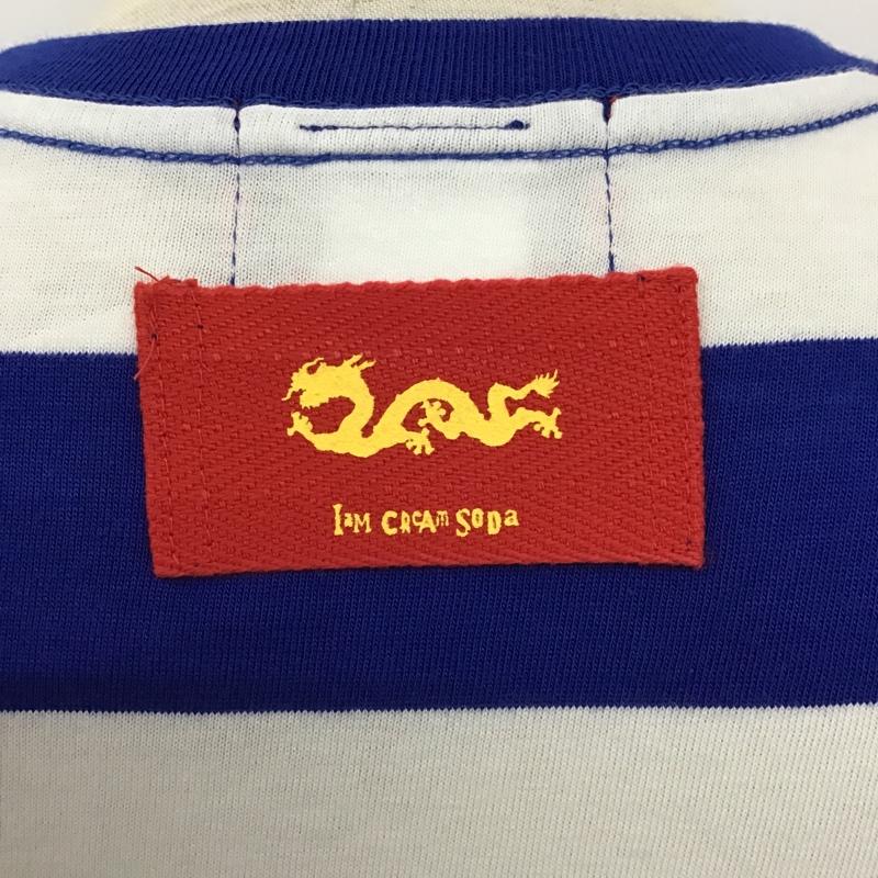 クリームソーダ CREAMSODA Tシャツ 半袖 クルーネック ボーダー タグ付き S ロゴ、文字 白 / ホワイト / X 青 / ブルー /  メンズ USED 古着 中古 10097903
