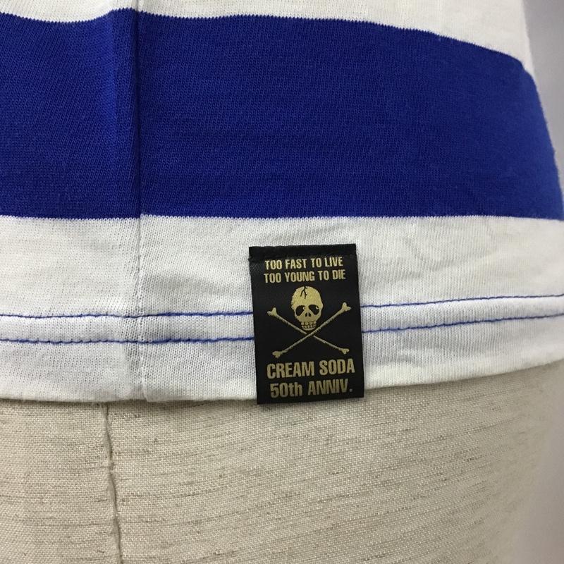 クリームソーダ CREAMSODA Tシャツ 半袖 クルーネック ボーダー タグ付き S ロゴ、文字 白 / ホワイト / X 青 / ブルー /  メンズ USED 古着 中古 10097903