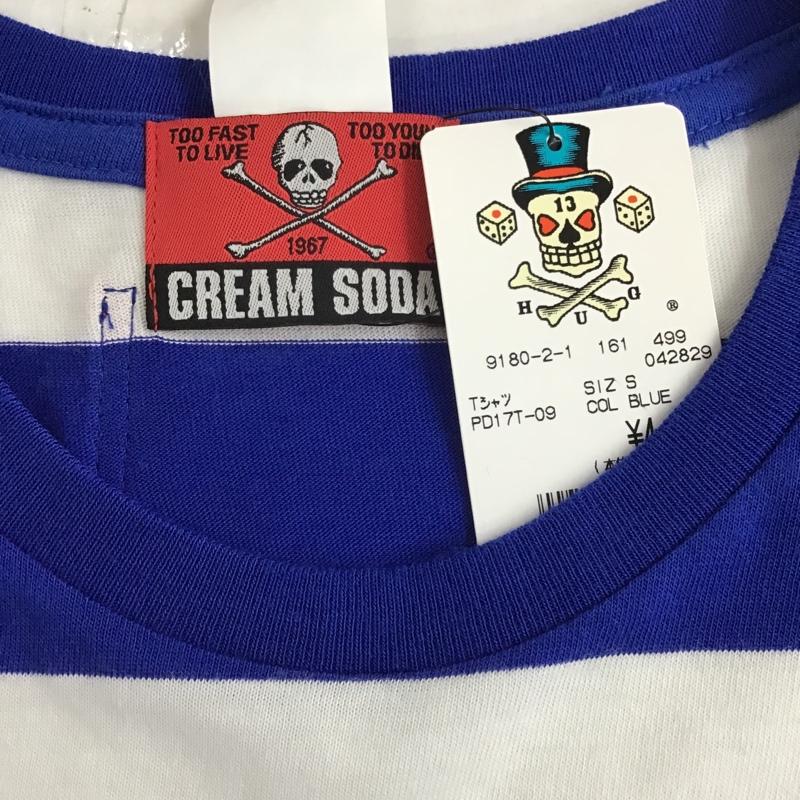 クリームソーダ CREAMSODA Tシャツ 半袖 クルーネック ボーダー タグ付き S ロゴ、文字 白 / ホワイト / X 青 / ブルー /  メンズ USED 古着 中古 10097903