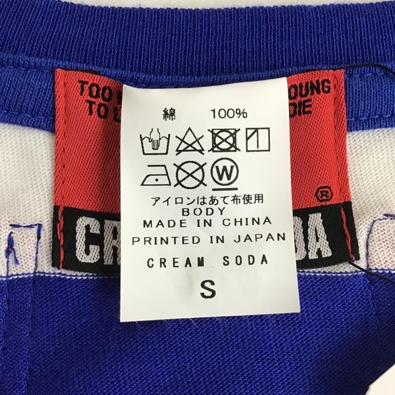 クリームソーダ CREAMSODA Tシャツ 半袖 クルーネック ボーダー タグ付き S ロゴ、文字 白 / ホワイト / X 青 / ブルー /  メンズ USED 古着 中古 10097903