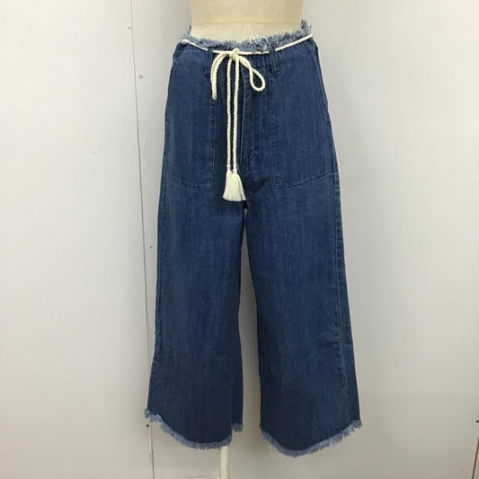 ローリーズファーム LOWRYS FARM パンツ デニム、ジーンズ LF517034AD ロープベルト付き 裾フリンジ ワイドパンツ M 無地 青 / ブルー /  レディース USED 古着 中古 10097941