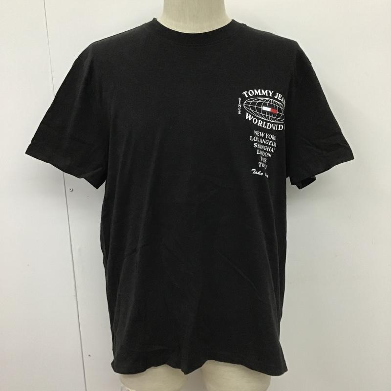 トミー ジーンズ TOMMY JEANS Tシャツ 半袖 半袖カットソー プリントTシャツ クルーネックカットソー L プリント 黒 / ブラック /  メンズ USED 古着 中古 10098060