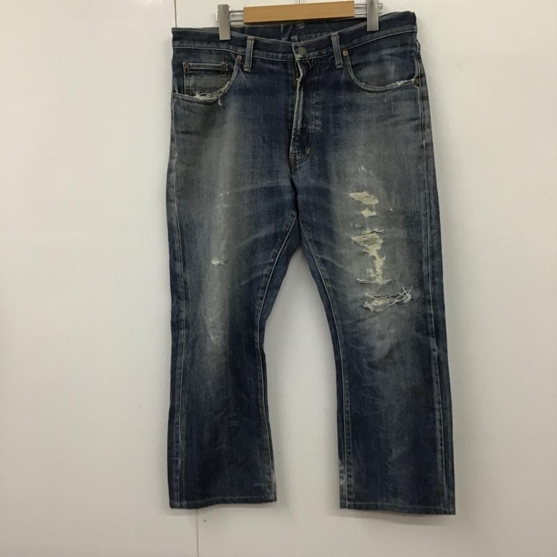 ダブルアールエル RRL パンツ デニム、ジーンズ デニムパンツ ストレートパンツ ワイドパンツ カジュアルパンツ ダメージ加工 34 無地 インディゴ / インディゴ /  メンズ USED 古着 中古 10098093