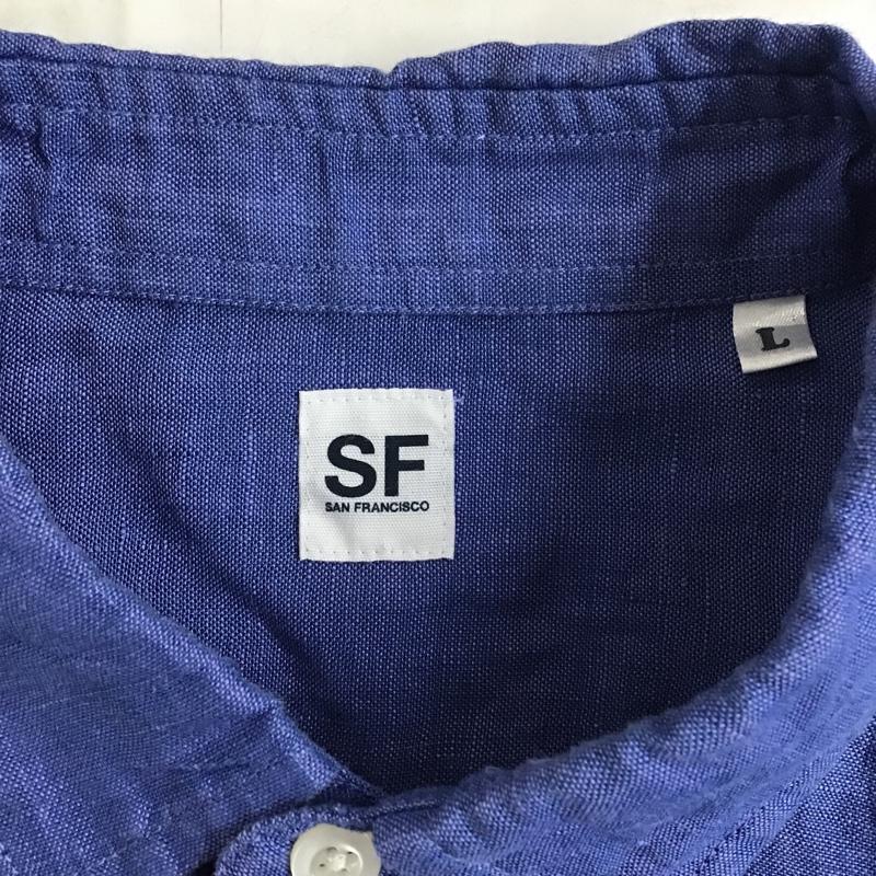 サンフランシスコ SAN FRANCISCO シャツ、ブラウス 長袖 700047-941 リネンシャツ L ワンポイント 青 / ブルー /  メンズ USED 古着 中古 10098099