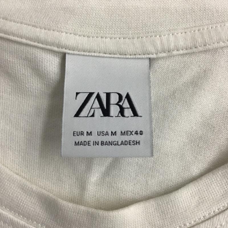 ザラ ZARA Tシャツ 半袖 0526 305 052 刺繍 クルーネック M ロゴ、文字 白 / ホワイト /  メンズ USED 古着 中古 10098230