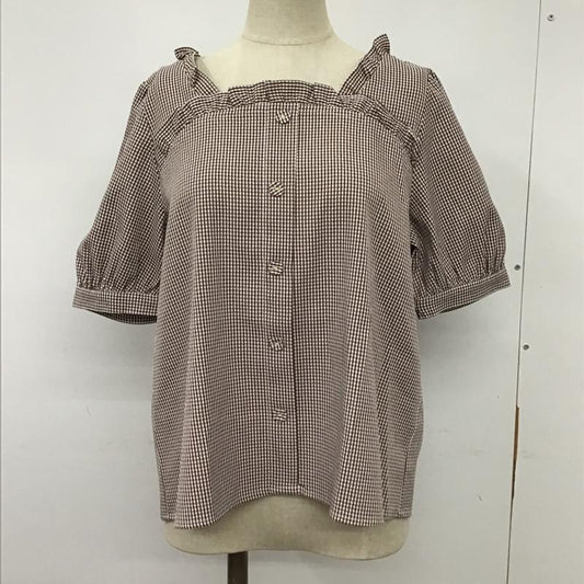 マジェスティックレゴン MAJESTIC LEGON シャツ、ブラウス 半袖 1095035234 スクエアフリルハーフ袖ブラウス M チェック 白 / ホワイト / X 茶 / ブラウン /  レディース USED 古着 中古 10098243