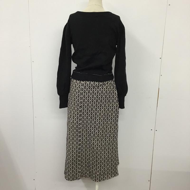 グローブ grove ワンピース ロングスカート 768-54010 ジャカードドッキングワンピース ニット S  黒 / ブラック / X 白 / ホワイト / X 灰 / グレー /  レディース USED 古着 中古 10098262