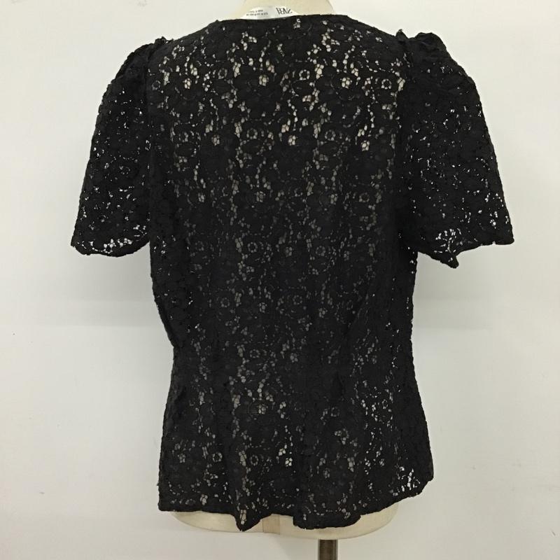ザラ ZARA カットソー 半袖 4437 061 800 Vネック 総レース M レース柄 黒 / ブラック /  レディース USED 古着 中古 10098323