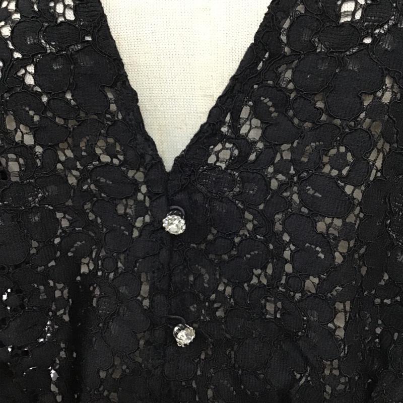 ザラ ZARA カットソー 半袖 4437 061 800 Vネック 総レース M レース柄 黒 / ブラック /  レディース USED 古着 中古 10098323