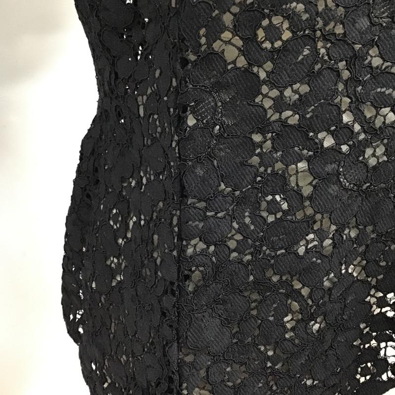 ザラ ZARA カットソー 半袖 4437 061 800 Vネック 総レース M レース柄 黒 / ブラック /  レディース USED 古着 中古 10098323