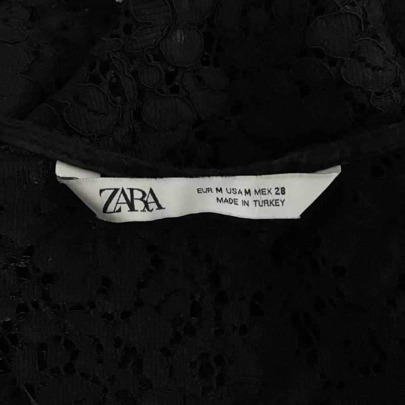 ザラ ZARA カットソー 半袖 4437 061 800 Vネック 総レース M レース柄 黒 / ブラック /  レディース USED 古着 中古 10098323