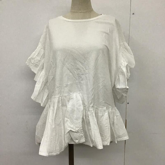 ザラ ZARA カットソー 半袖 半袖カットソー クルーネックカットソー フリルカットソー フレアカットソー L 無地 白 / ホワイト /  レディース USED 古着 中古 10098344