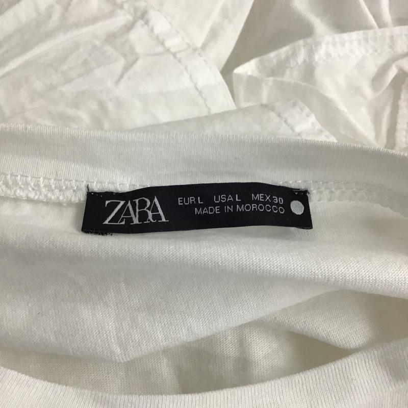 ザラ ZARA カットソー 半袖 半袖カットソー クルーネックカットソー フリルカットソー フレアカットソー L 無地 白 / ホワイト /  レディース USED 古着 中古 10098344
