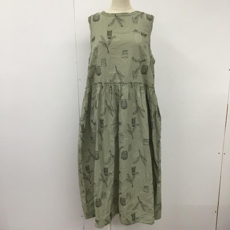 ツクロイ サンバレー tukuroi by SUNVALLEY ワンピース ひざ丈スカート TK409205 ノースリーブ 膝下丈 M 刺繍 カーキ / カーキ /  レディース USED 古着 中古 10098381